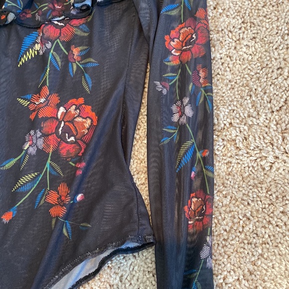 Mesh floral bodysuit navy bluish black - Picture 3 of 5